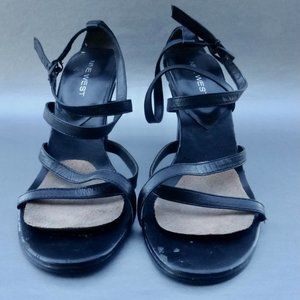 Nine West Black Strappy High Heels Stilettos Shoes Sandals Genuine Leather 7.5M